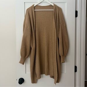 Emery Rose Cozy Tan Oversized Open-Front Cardigan
